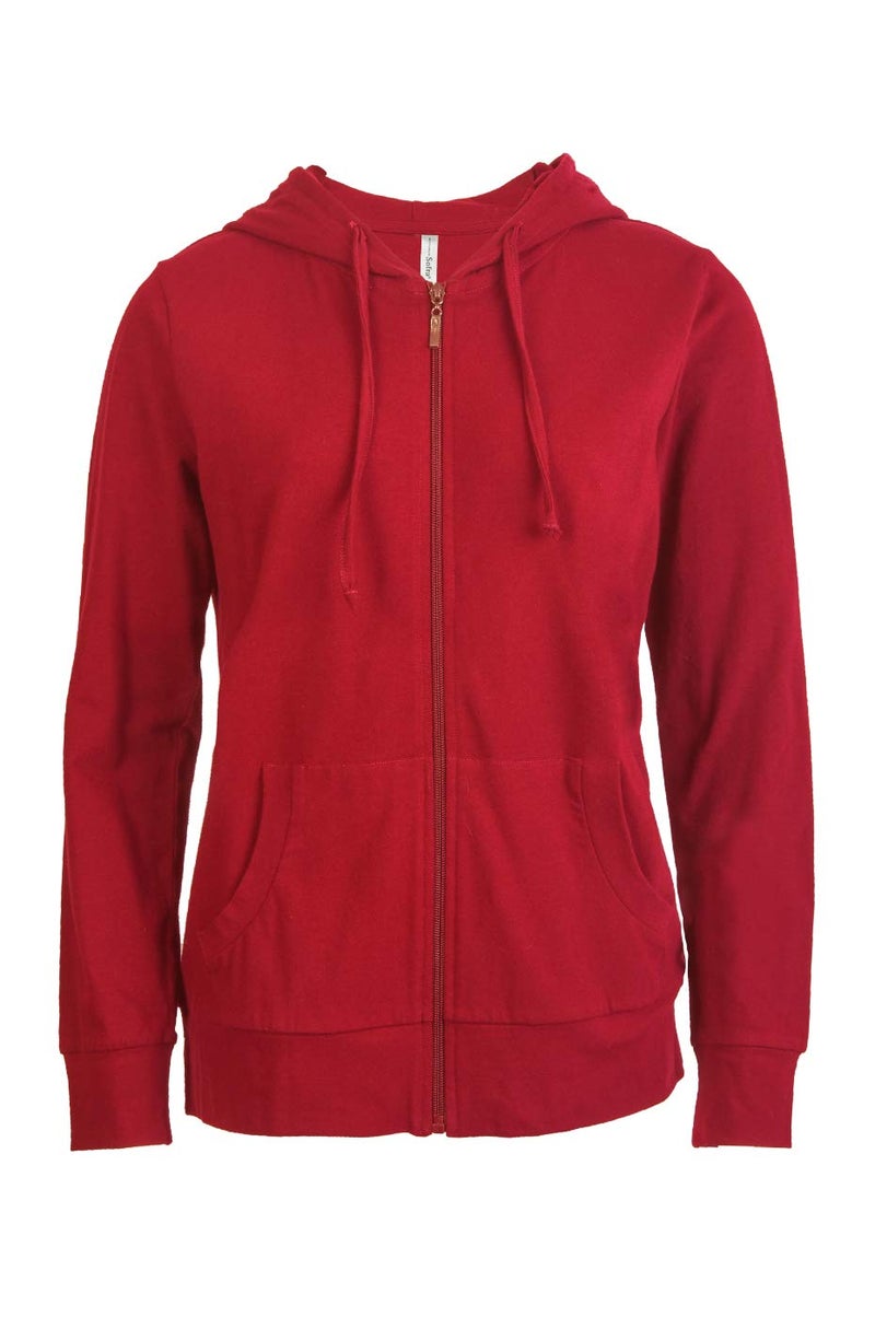 Cottonbell Women's Zip Up Cotton Light Hoodie Jacket (M, Red) - Image 1